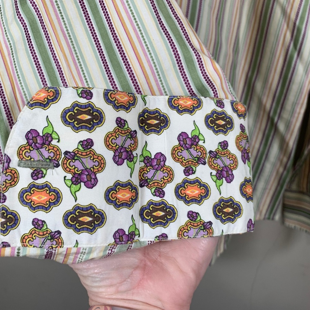 Robert Graham Green/Purple Stripe Long Sleeve Flip Cuff Button Down 2XL - Picture 7 of 16